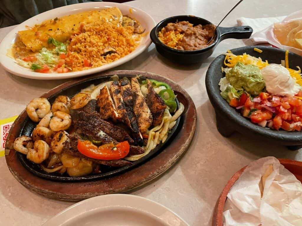 burrito and fajitas from Chuy's Tex Mex