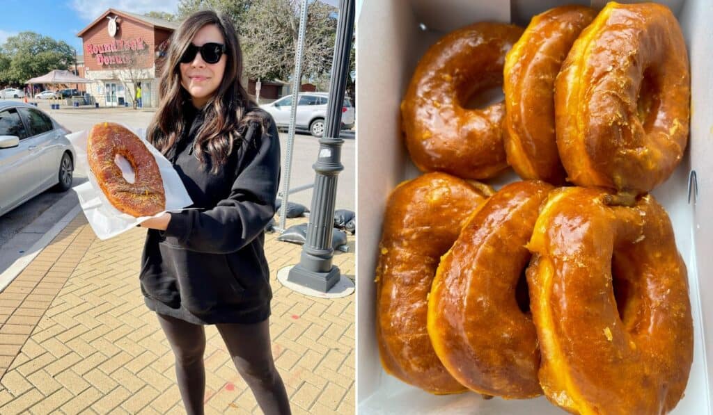 glazed donuts and the Texas sized donut from Round Rock Donuts in Round Rock, Texas