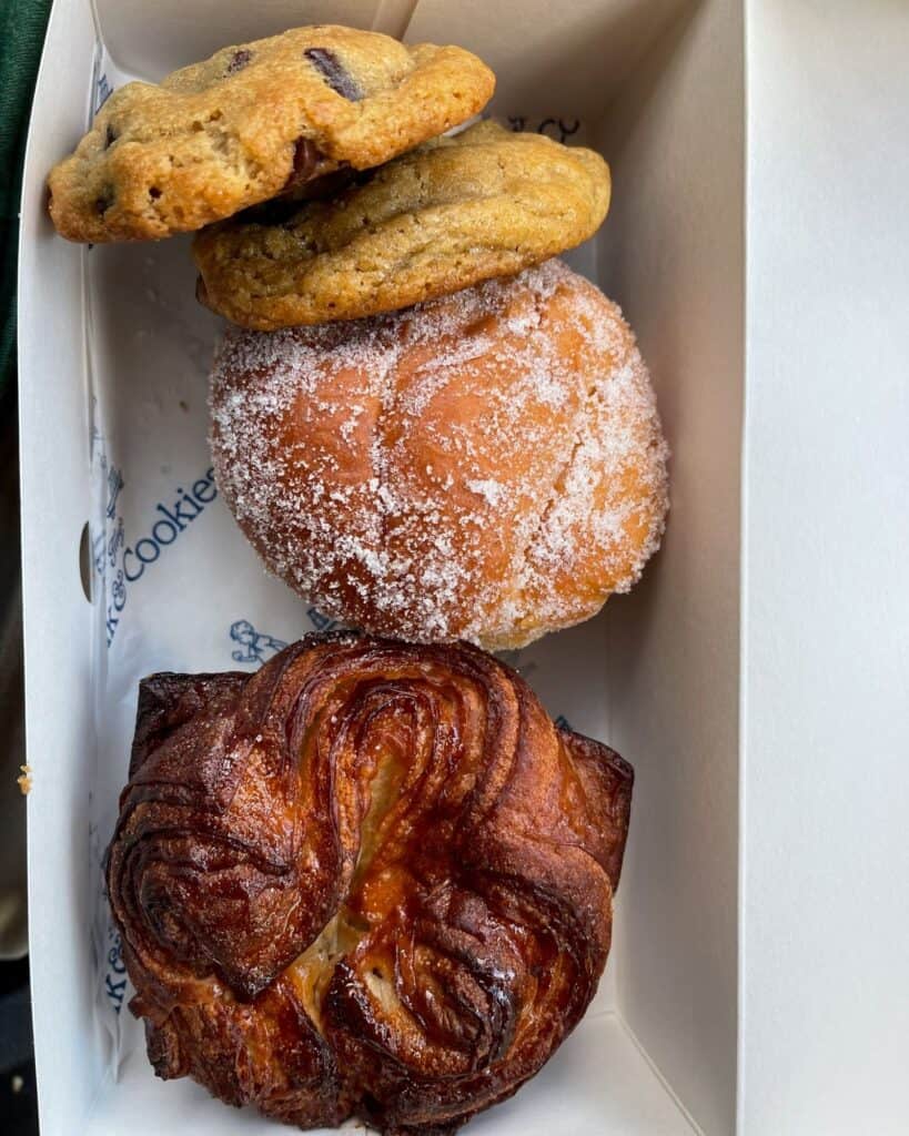 chocolate chip cookies and pastries from Tiny's Milk & Cookies in Austin, Texas