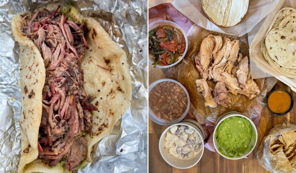 brisket taco and pulled chicken from Valentina's Tex Mex BBQ