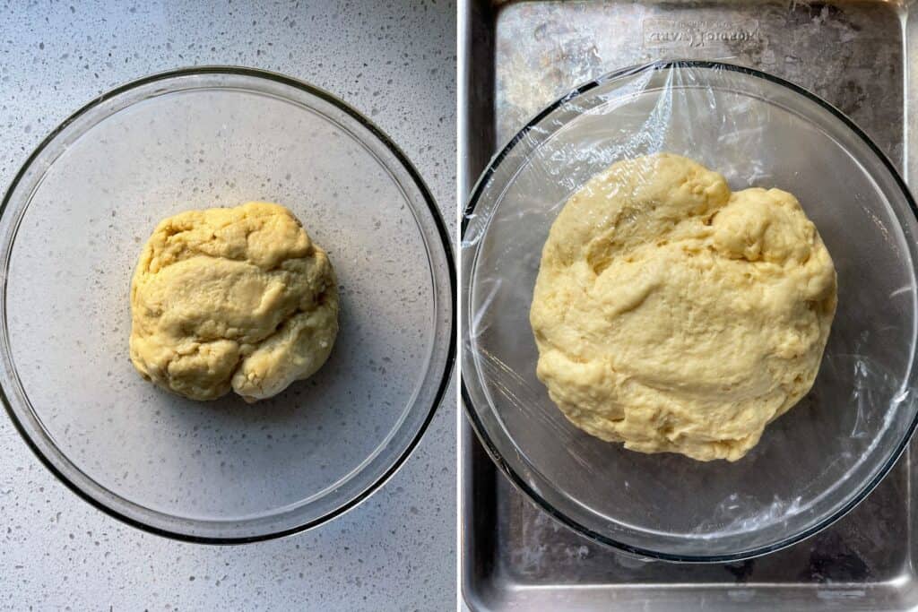 dough in a bowl before and after proofing