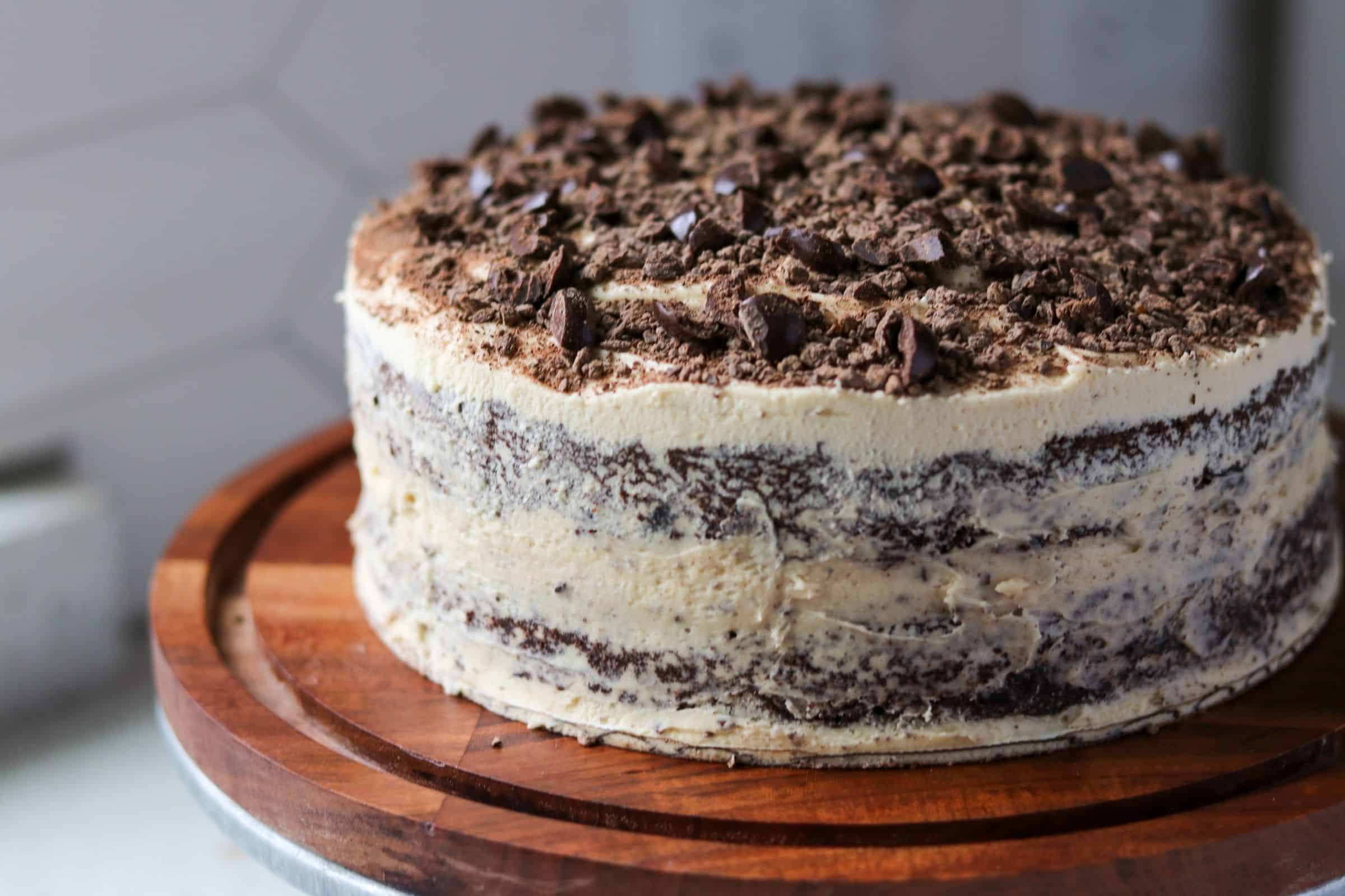 Double Chocolate Chip Cake with Espresso Cream Cheese Frosting