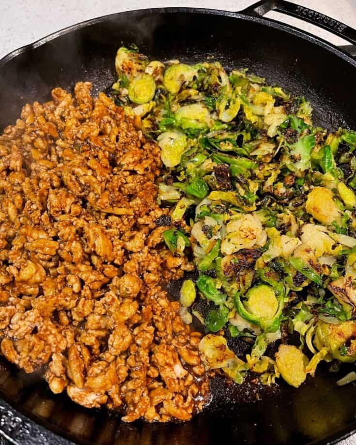 Honey Balsamic Ground Chicken and Brussels Sprouts