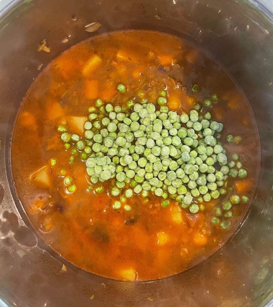 frozen peas added to the soup