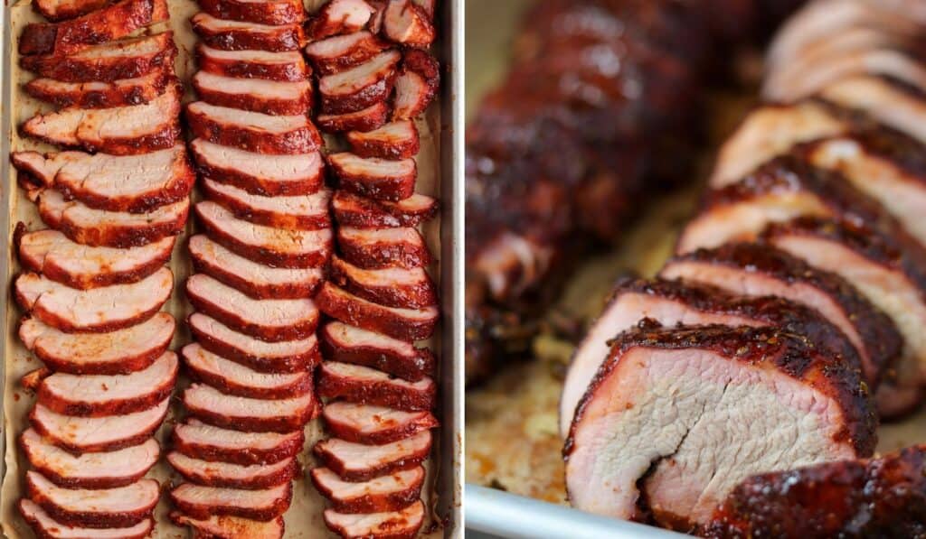 slices of bbq smoked pork tenderloin and Tex-Mex smoked pork tenderloin