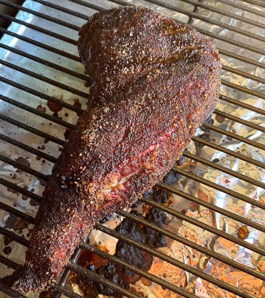 smoked tri tip on the Traeger after 3 hours