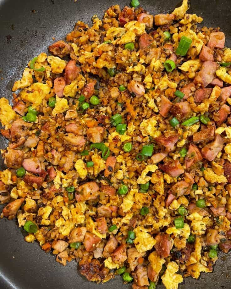 Leftover Pork Tenderloin Cauliflower Fried Rice (High Protein, Low Carb)