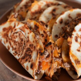 cheddar bacon ranch turkey quesadillas on a plate