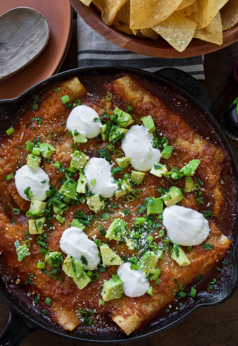 One Skillet Traeger Smoked Enchiladas