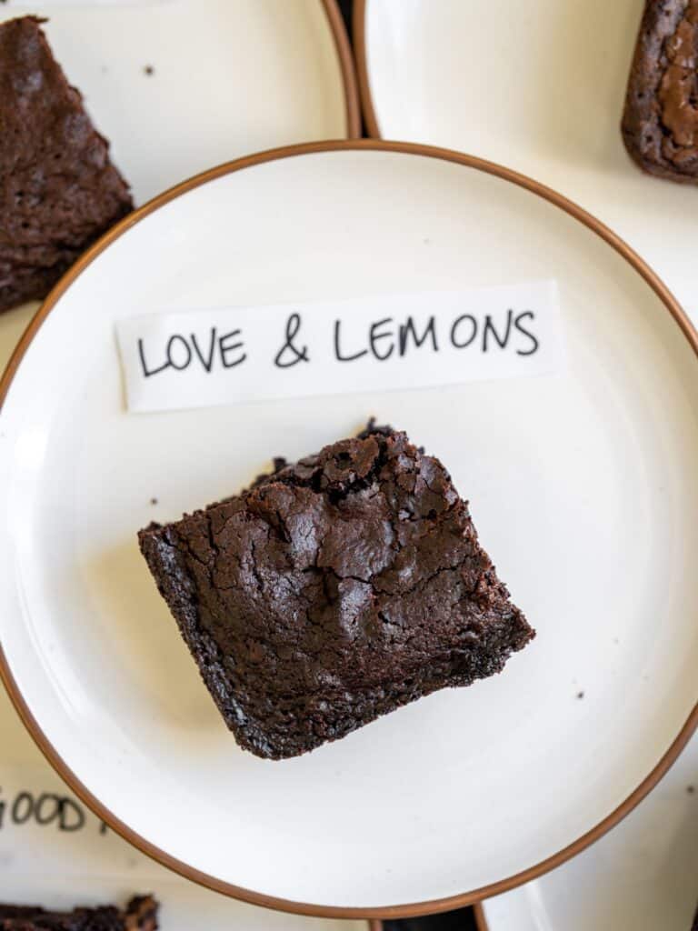 A corner slice of brownie from Love and Lemons.