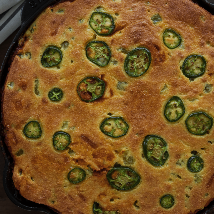 Texas tamale pie with sliced jalapeño baked in