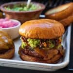 Traeger smoked bison burgers with guacamole and salsa macha