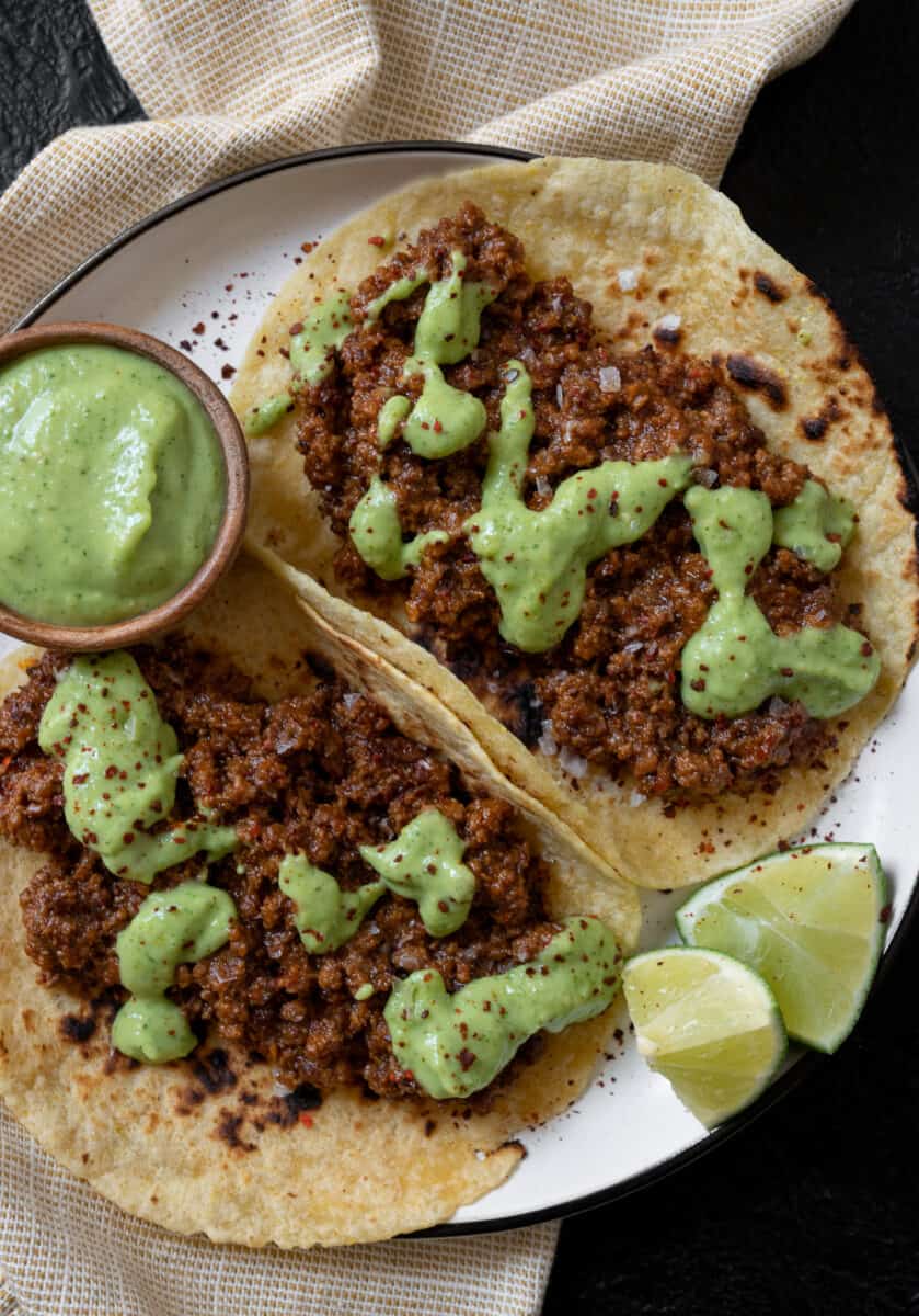 Ground Bison Tacos with Creamy Jalapeño Sauce