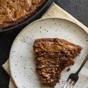 slice of skillet cookie on a plate