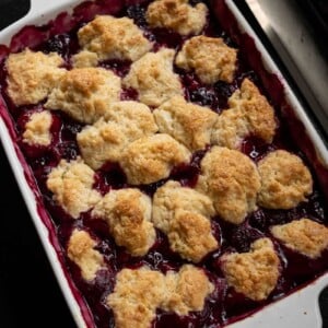smoked blackberry cobbler on a Traeger grill