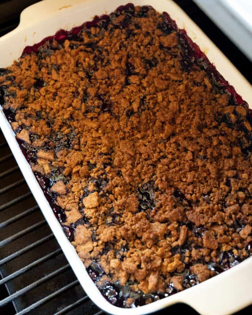 smoked blueberry crumble after baking