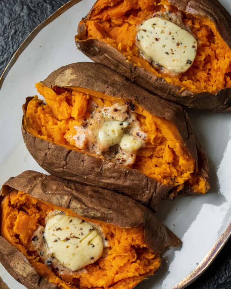 Traeger Smoked Sweet Potatoes with Roasted Garlic Butter