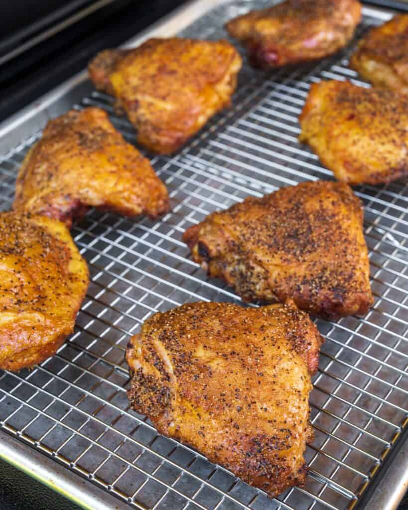 Chud's BBQ 350 degree smoked chicken thighs